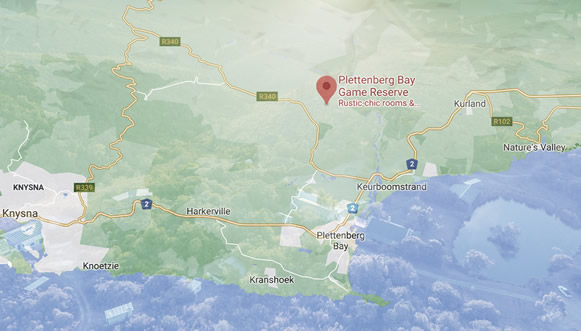 Image of a map of belle balance and Plettenberg Bay Game Reserve inside the Belle Balance Bush Hideaway home page of the website